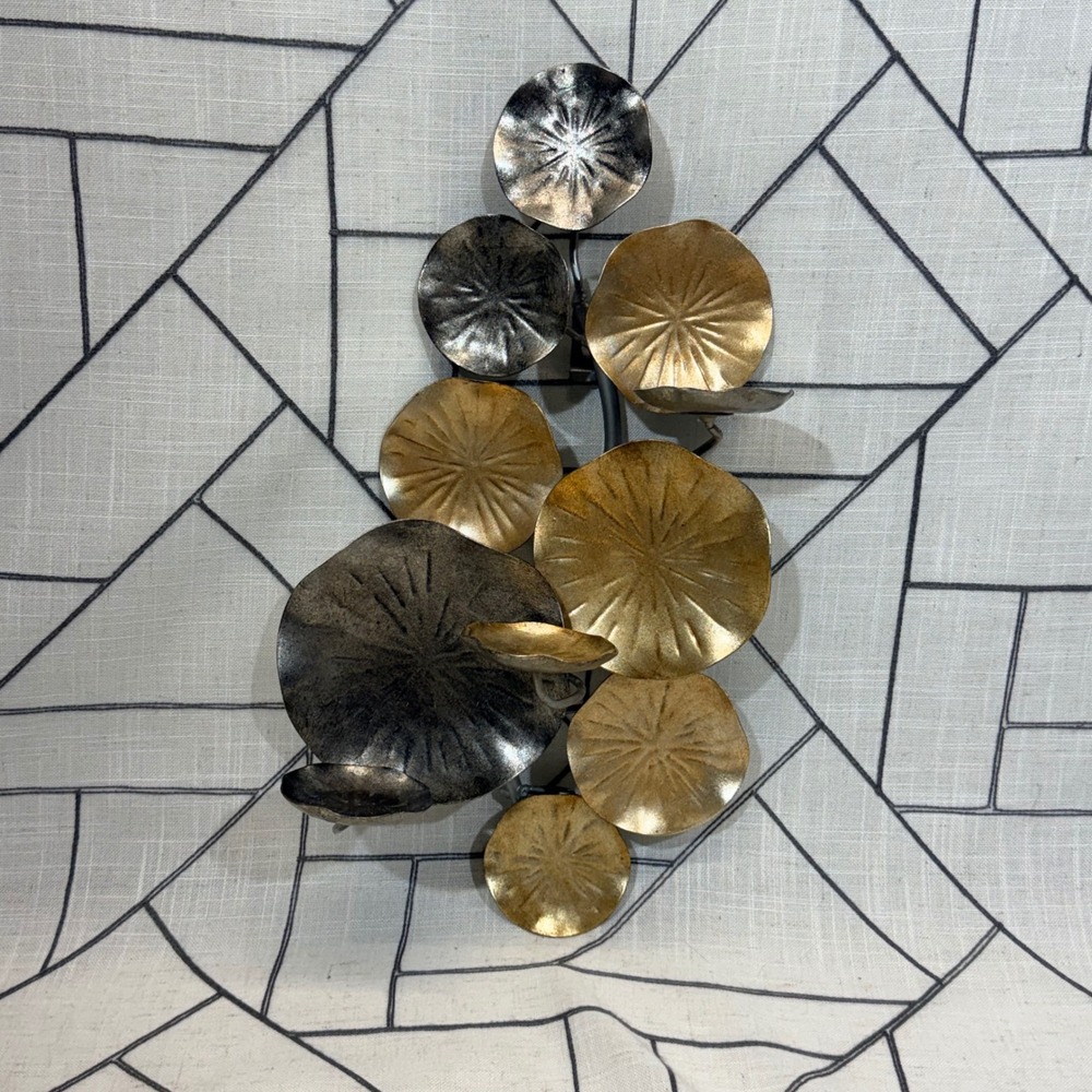 PartyLite Metal Wall Sconce 15.5in Gold Silver Lily Pad Botanical Candle Holder